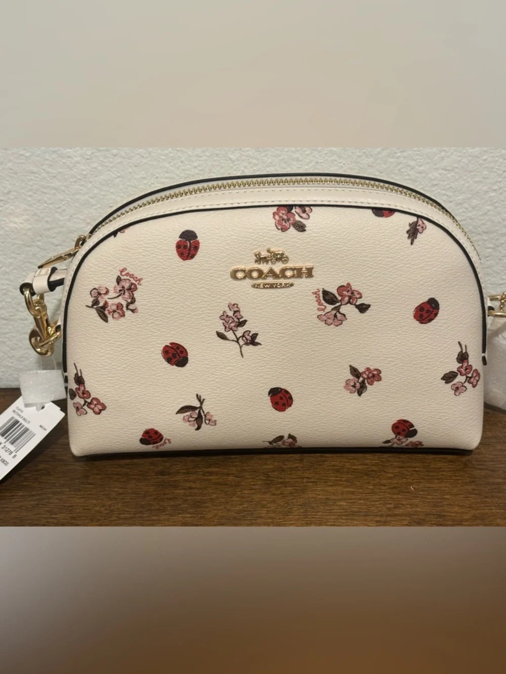 Coach Floral & Ladybug Print Crossbody Bag - Cream, Red, Pink - Picture 3 of 15